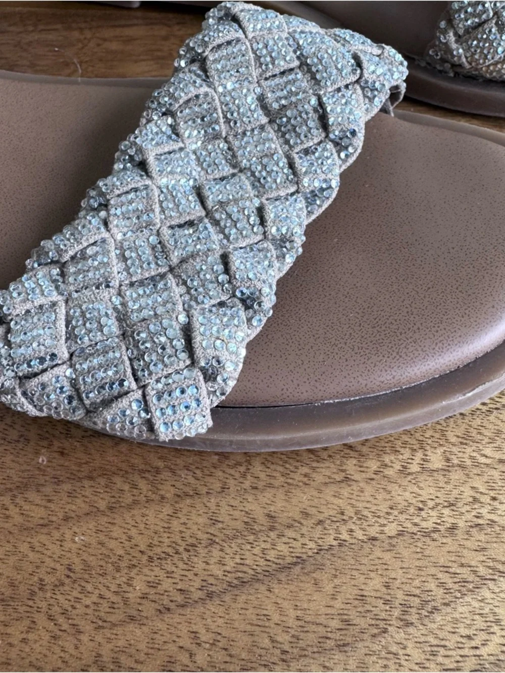 Steve Madden Braided Sparkle Strap Sandals Tan/Nude/Silver. Size Kid’s 11 - Picture 5 of 13